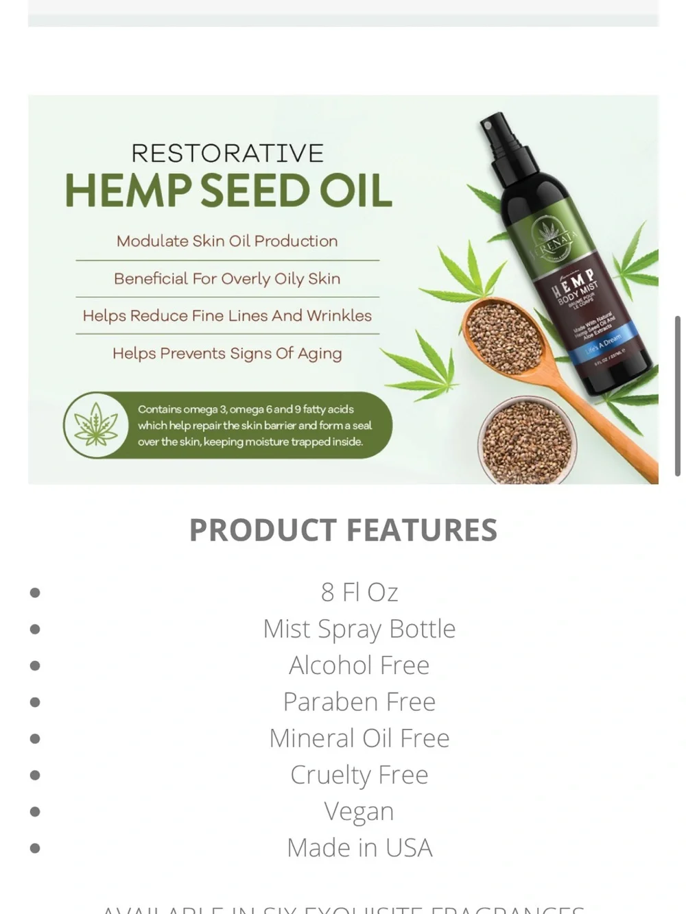 Serenata Hemp Body 8oz Hydrating Aloe Spray Vegan Natural Fragrance NEW